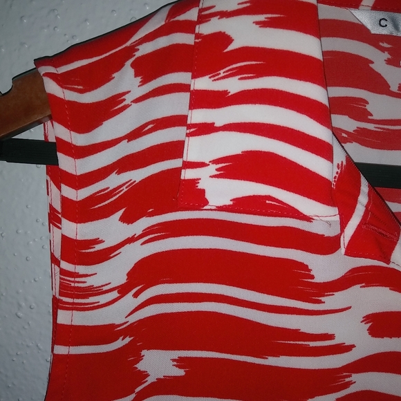 CAbi S Brushstroke Drop Waist Pleated Dress New in Red and White NWT - Picture 5 of 12